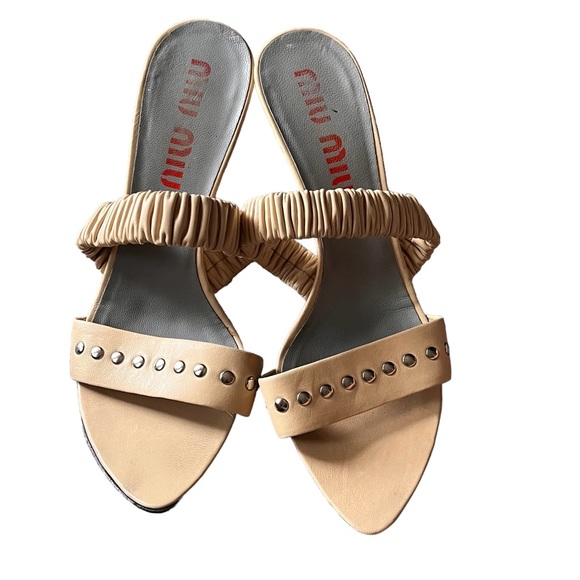 Miu Miu Stud Nappa Strap Mule Heel Sandals Shoes size 39.5 - Picture 6 of 12